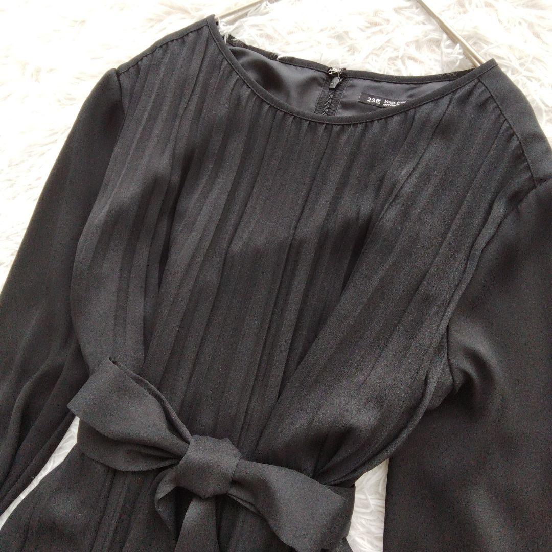 極美品 ❉ 23区 クリスタルアムンゼン プリーツワンピース ベルト 洗える 黒