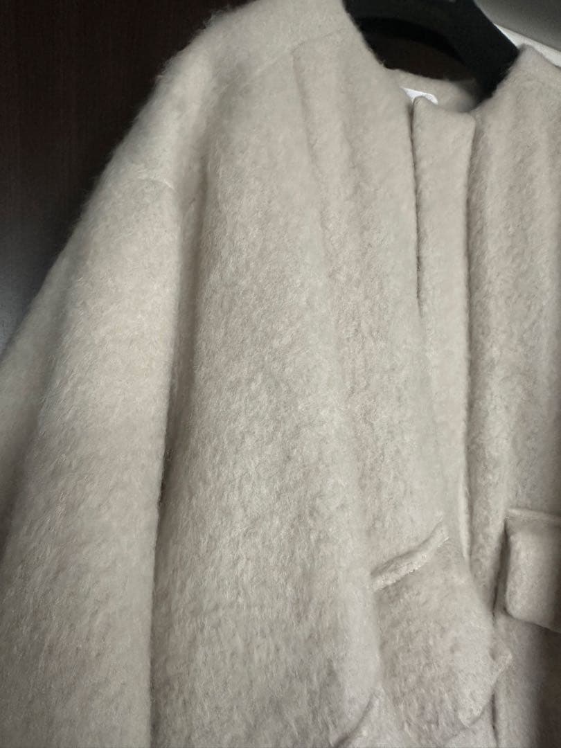 ノーカラーオーバーサイズジャケット クリーム色