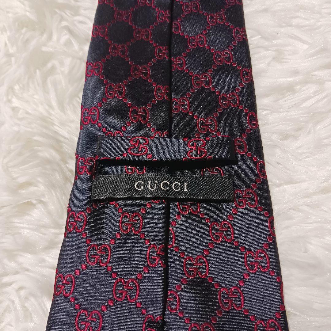 極美品★GUCCI ネクタイ GG柄 ブラック レッド