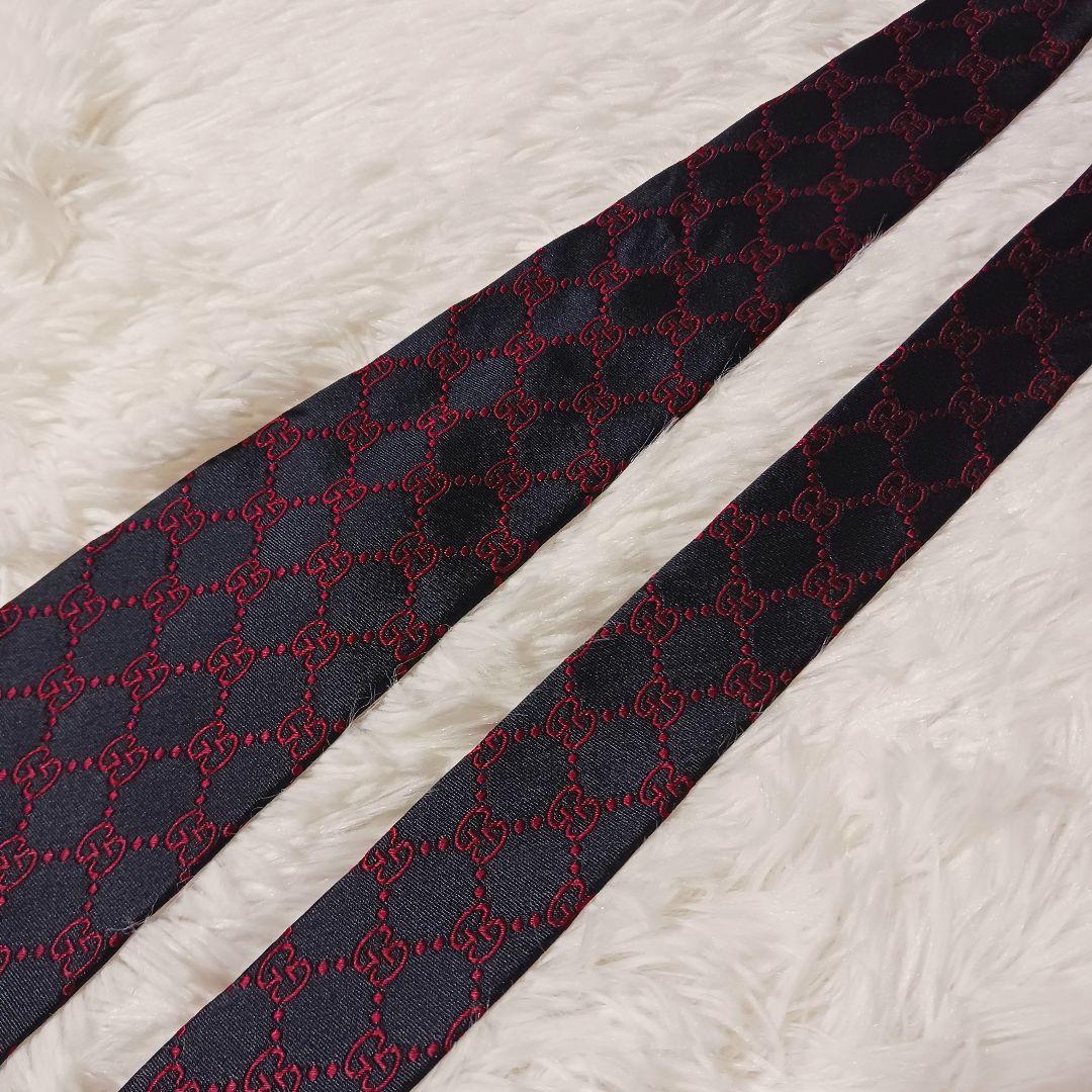 極美品★GUCCI ネクタイ GG柄 ブラック レッド