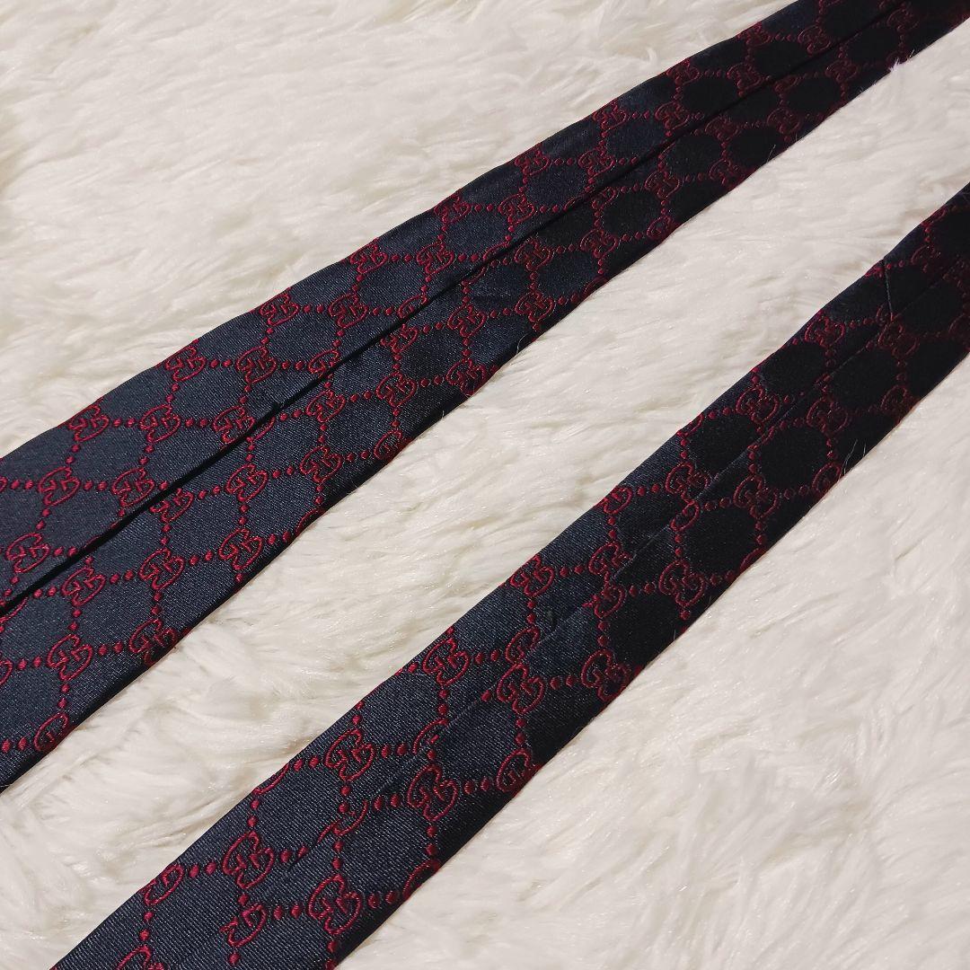 極美品★GUCCI ネクタイ GG柄 ブラック レッド