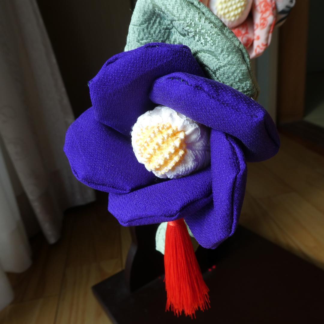 古布　正絹　吊るし椿　錦紗縮緬　アンティーク　疋田模様　さげもん　鬼しぼ