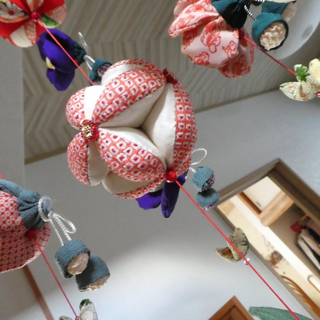 古布　正絹　吊るし椿　錦紗縮緬　アンティーク　疋田模様　さげもん　鬼しぼ