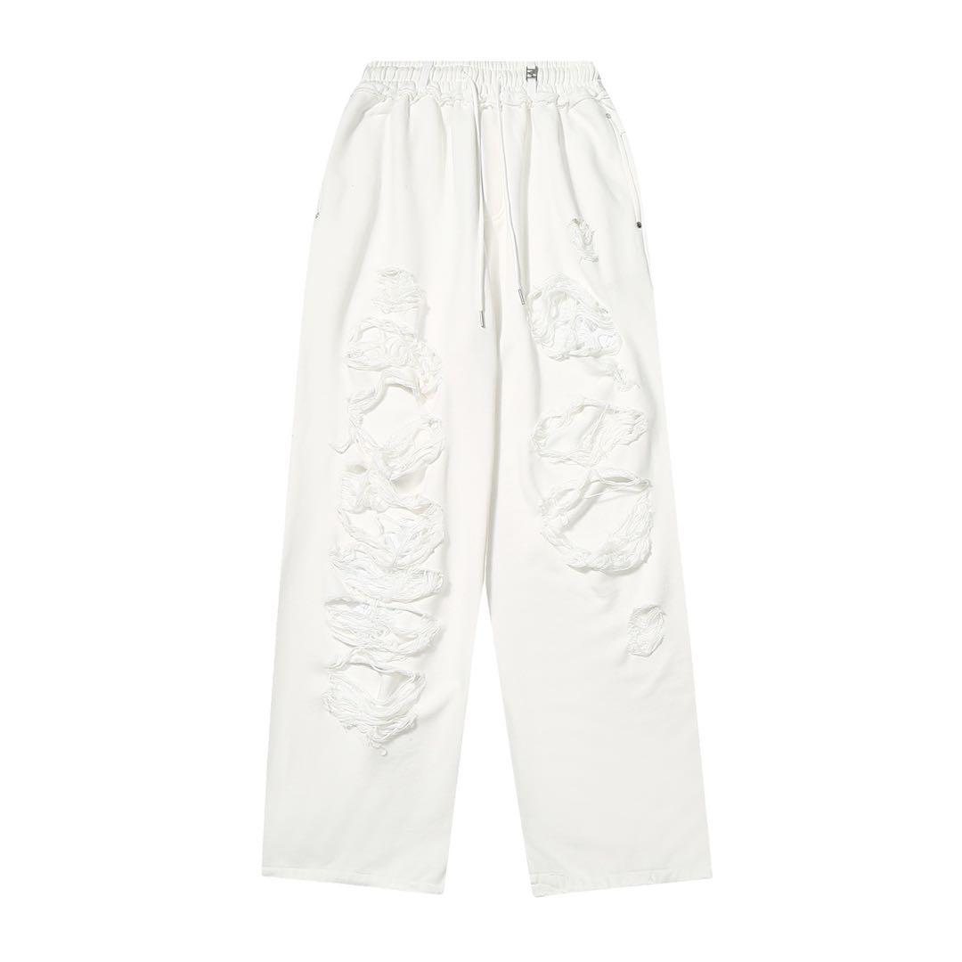 Treemingbird ホワイト ダメージ加工 ワイドパンツ