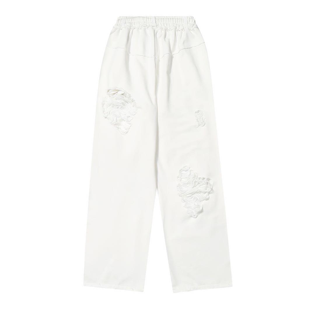 Treemingbird ホワイト ダメージ加工 ワイドパンツ