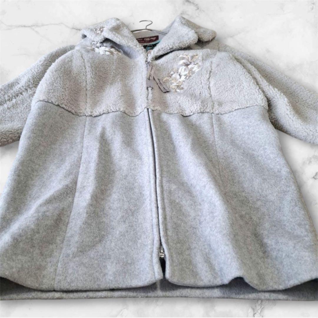 Super Beauty スーパービューティ ボアコート 刺繍 リボン グレー