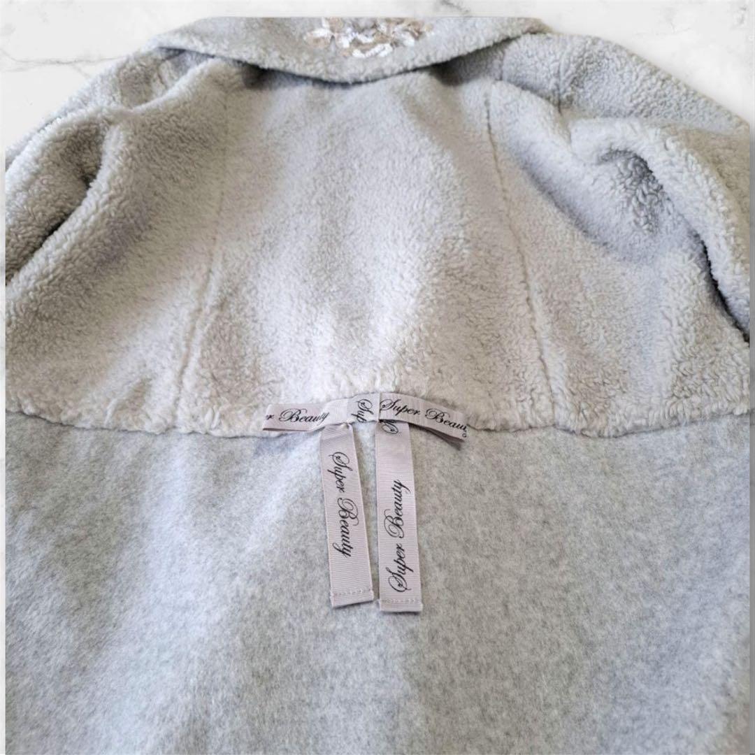 Super Beauty スーパービューティ ボアコート 刺繍 リボン グレー