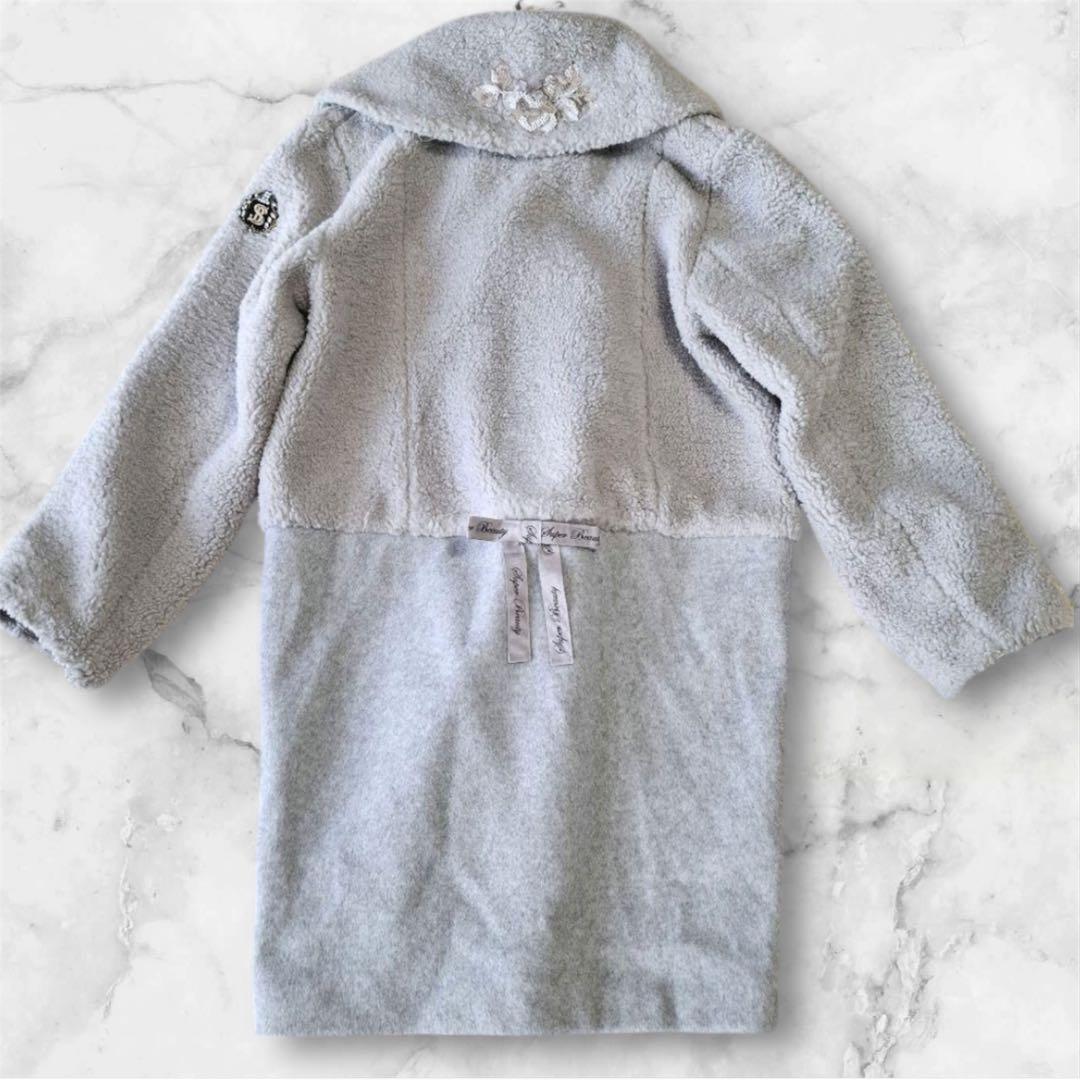 Super Beauty スーパービューティ ボアコート 刺繍 リボン グレー