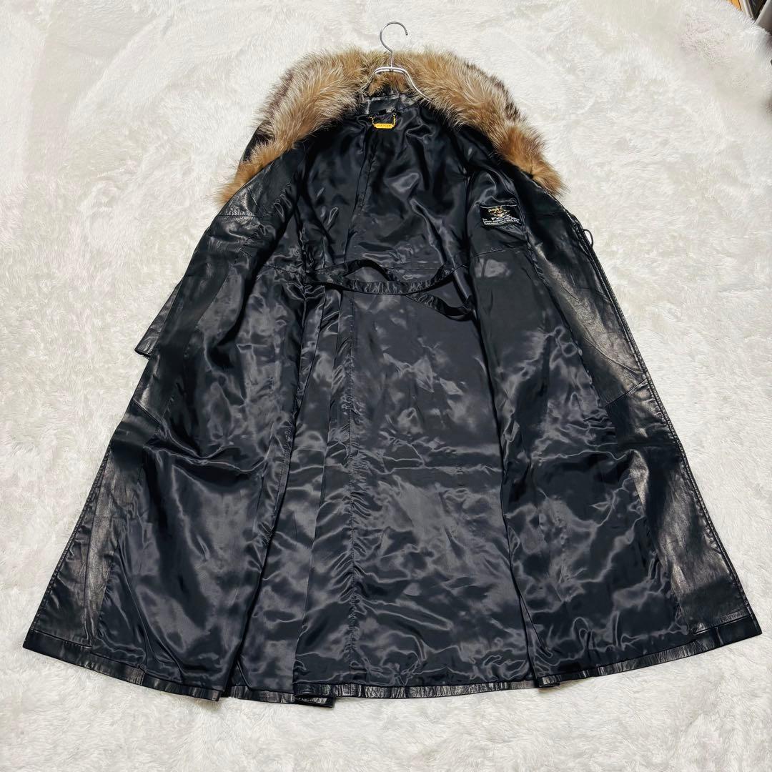 希少 Golden Fox トレンチコート ラムレザー 羊革 ブラック ファー