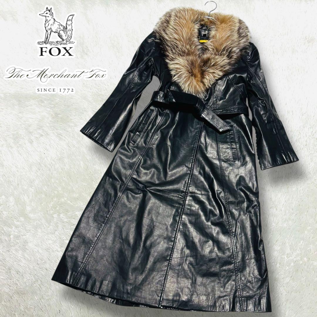 希少 Golden Fox トレンチコート ラムレザー 羊革 ブラック ファー