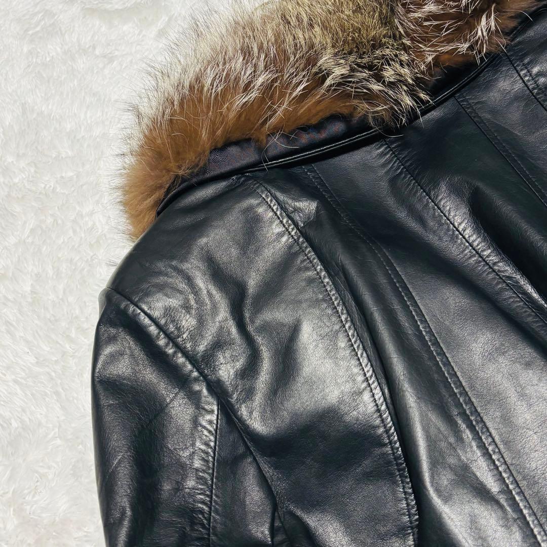 希少 Golden Fox トレンチコート ラムレザー 羊革 ブラック ファー