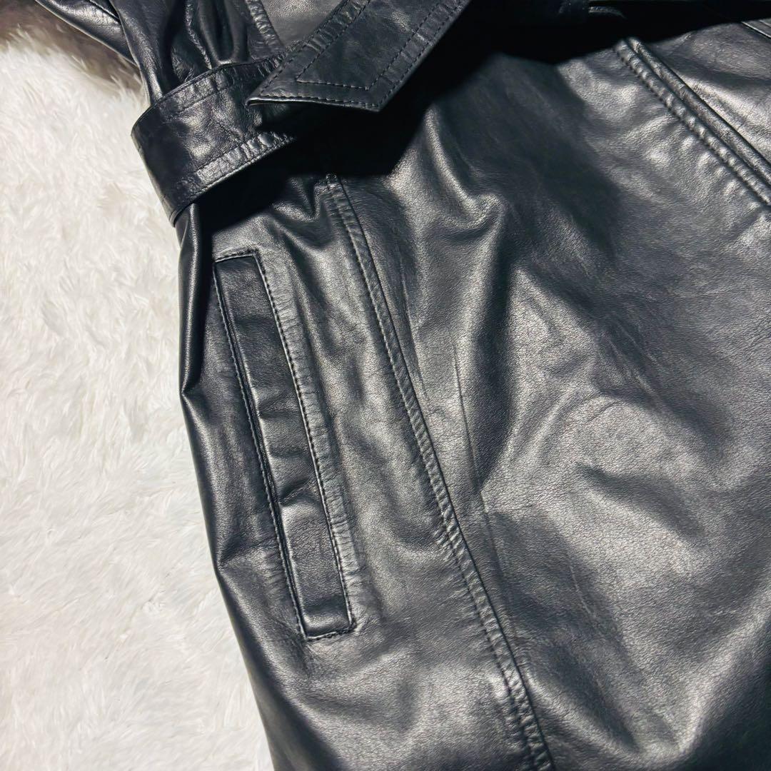 希少 Golden Fox トレンチコート ラムレザー 羊革 ブラック ファー