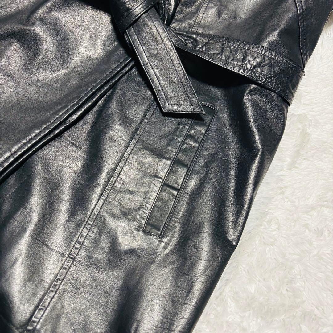 希少 Golden Fox トレンチコート ラムレザー 羊革 ブラック ファー