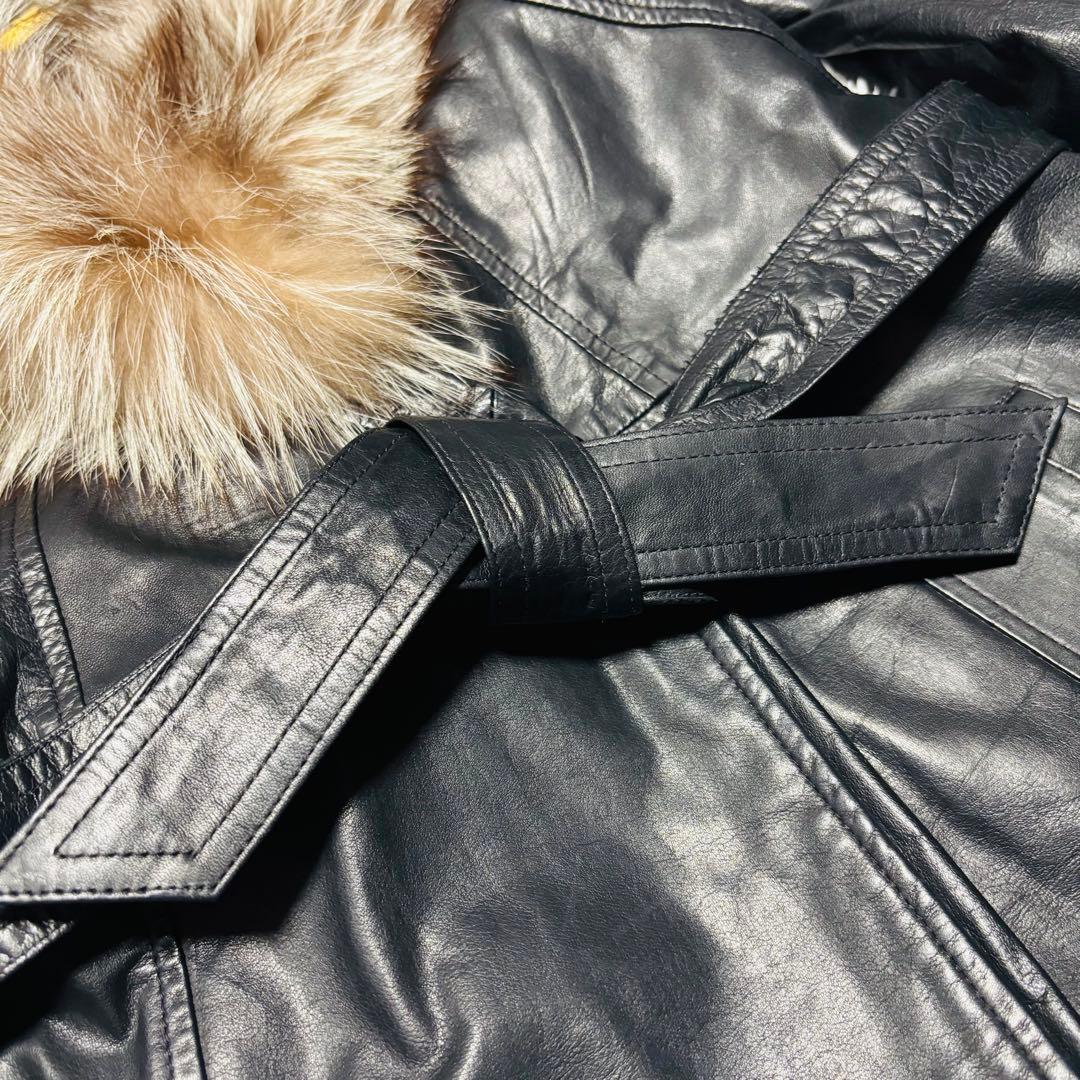 希少 Golden Fox トレンチコート ラムレザー 羊革 ブラック ファー