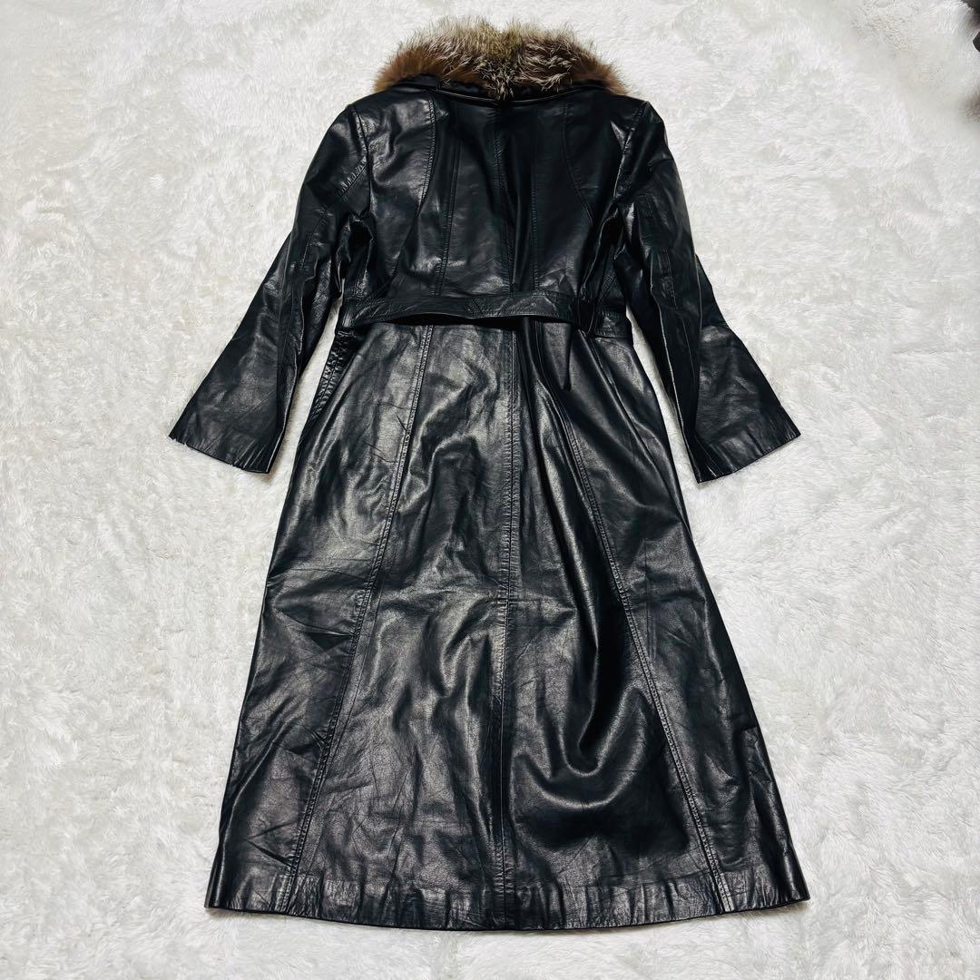 希少 Golden Fox トレンチコート ラムレザー 羊革 ブラック ファー