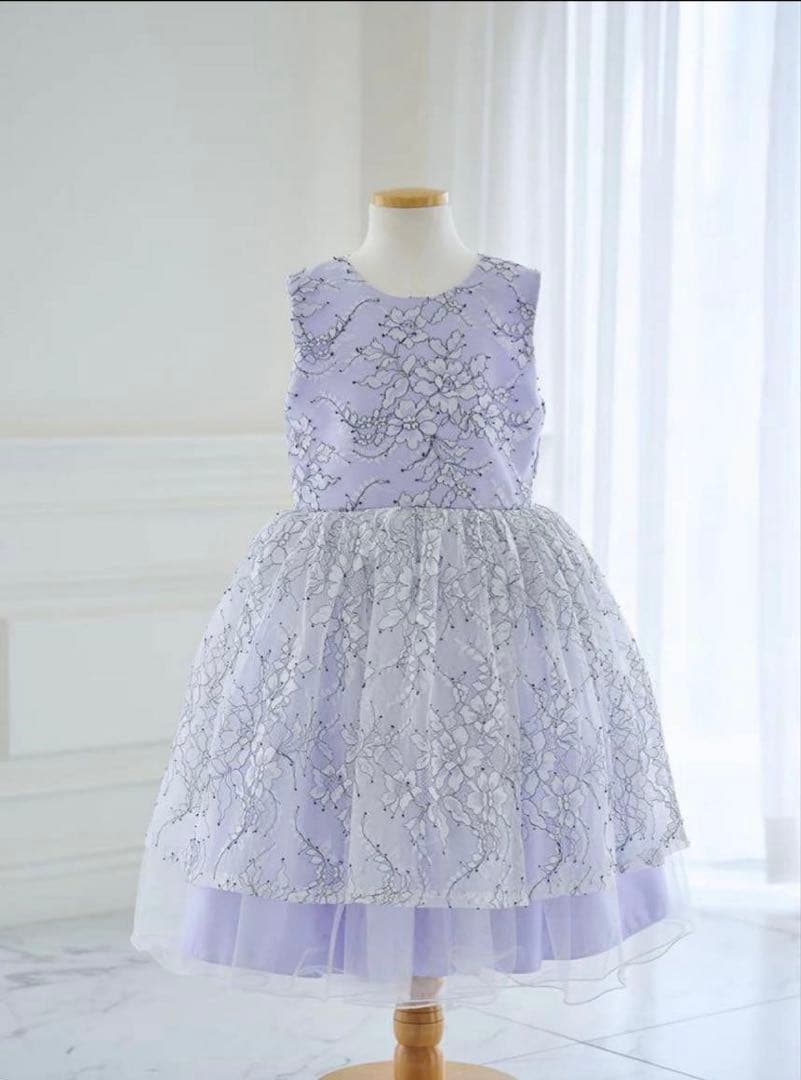 【美品】　薄紫レースドレス 130cm ドレスコ