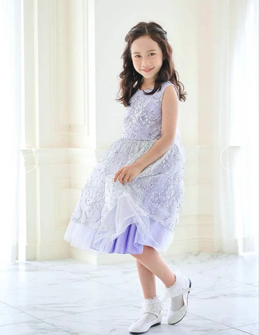 【美品】　薄紫レースドレス 130cm ドレスコ