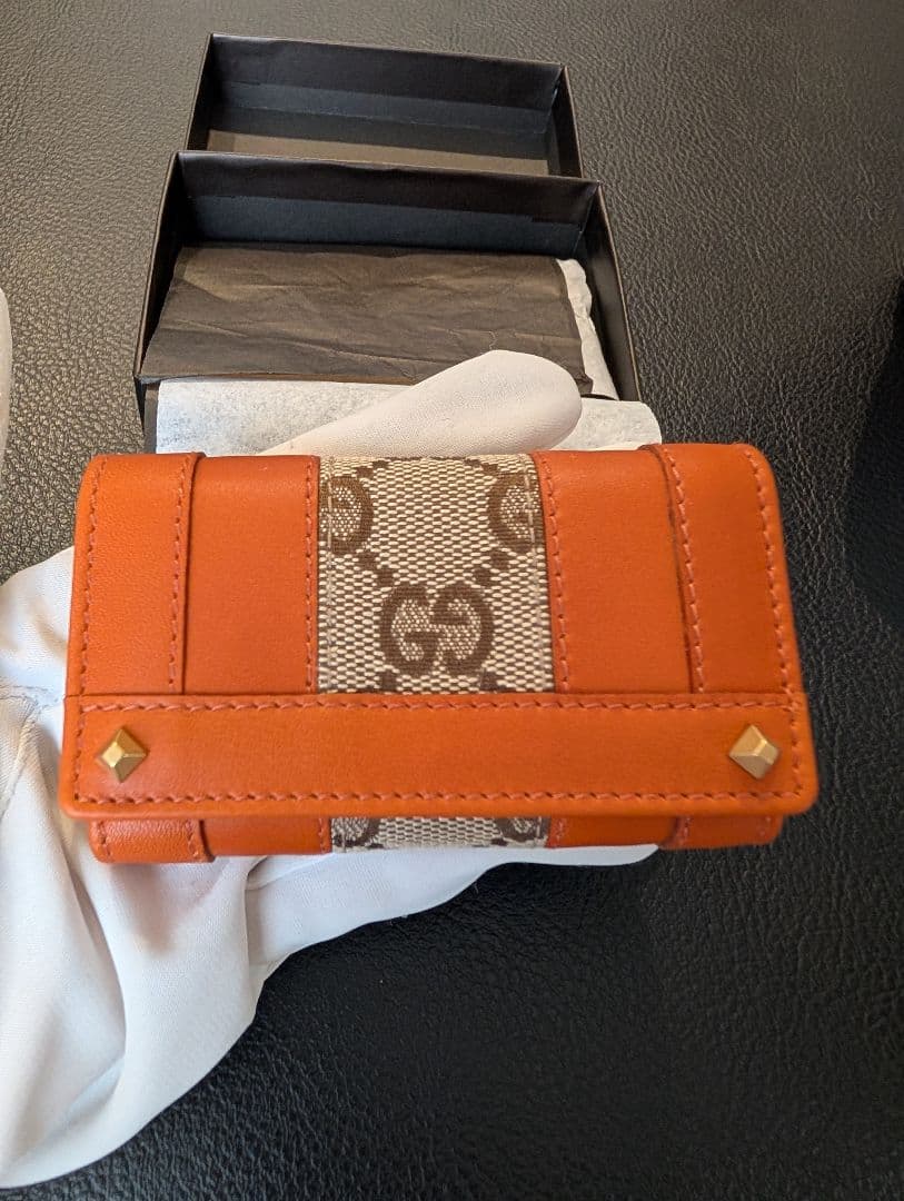GUCCI グッチ 6連 キーケース オレンジ GGキャンバス レザー