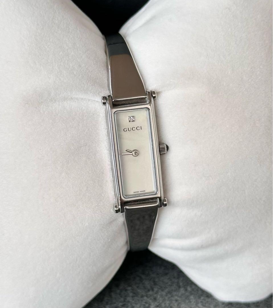 GUCCI グッチ 時計 1500L シルバー バングル 1Pダイヤ螺鈿文字盤