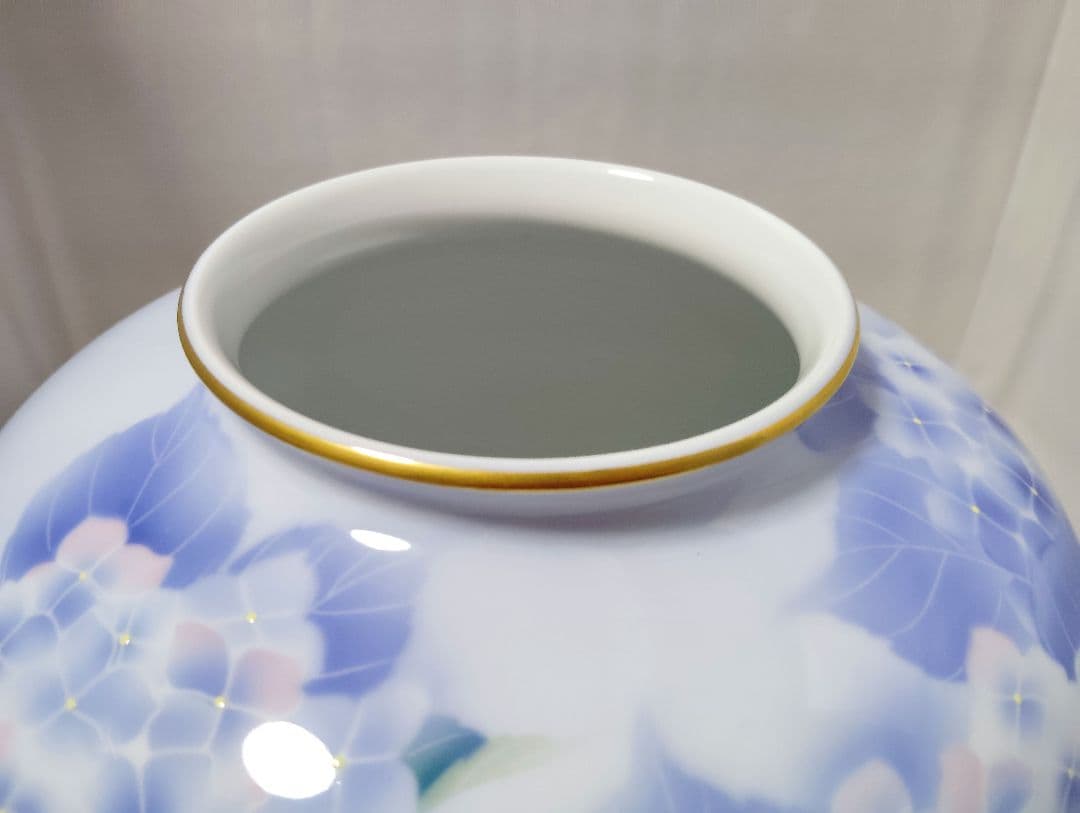 深川製磁　極美品　紫陽花小鳥文　花瓶