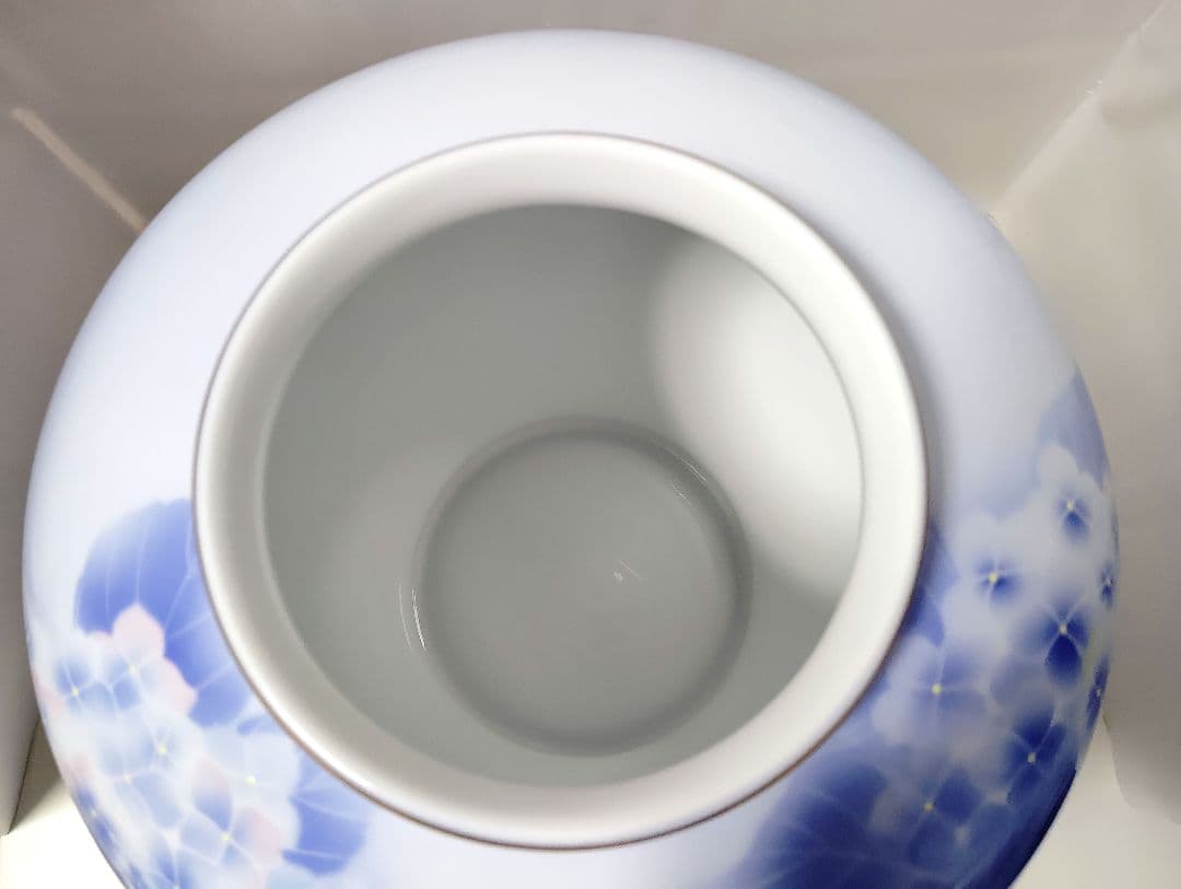 深川製磁　極美品　紫陽花小鳥文　花瓶