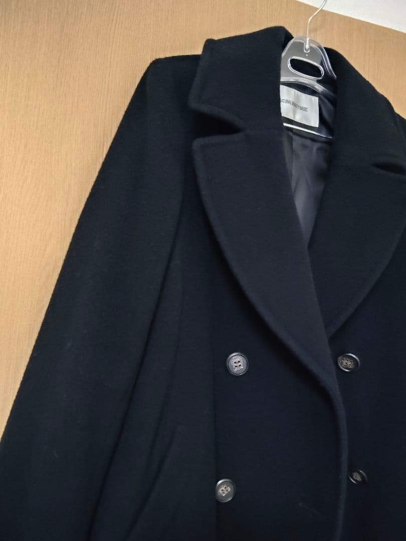 ナチュラルビューティベーシック ビッグカラーダブルチェスターコート　ブラック