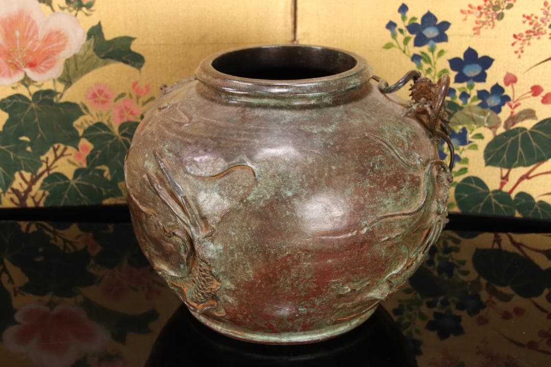 新品未使用　大森孝志 作　蝋型鋳銅 『 双龍花器 』 高さ16.5㎝ EE008
