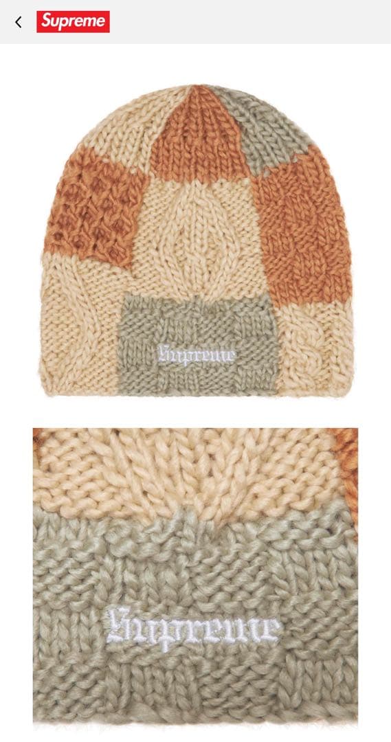 新品 Supreme Block Knit Beanie Tan ビーニー 即完