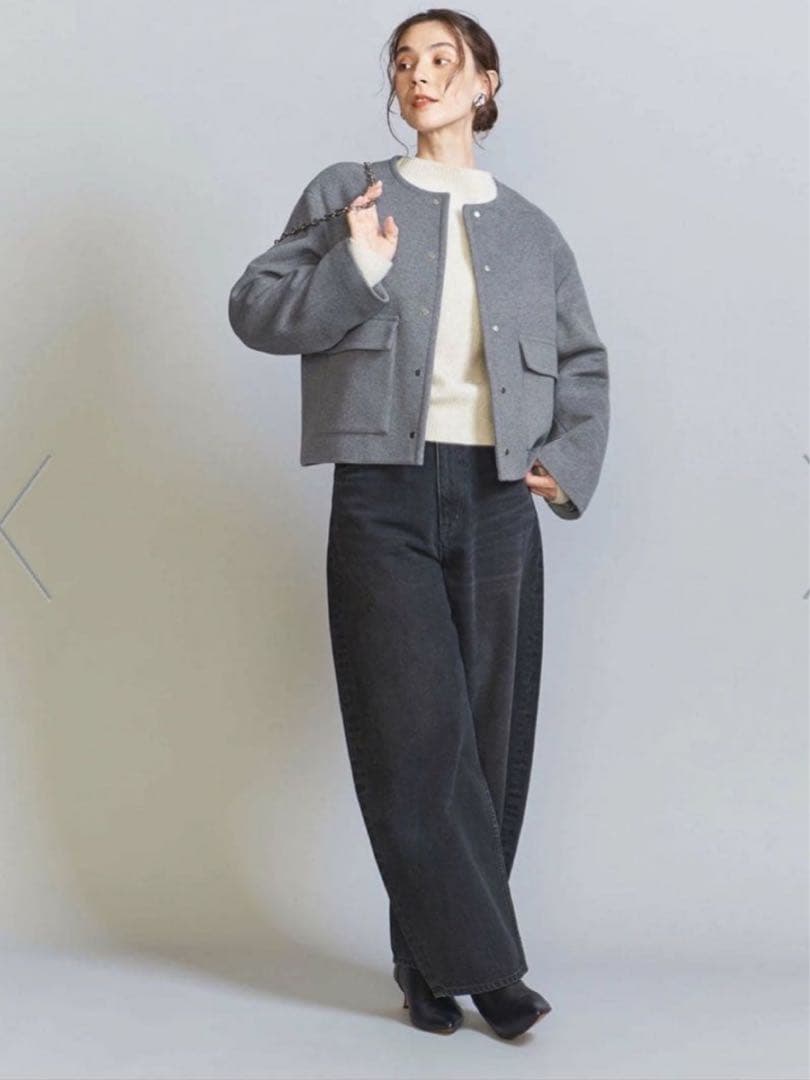 ⚫︎さくら⚫︎ビューティーアンドユース　ノーカラーショートコート S グレー