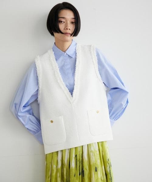 ■専用■美品 INED 4,6万円 インポート素材 ツイードのベスト ジレ 白