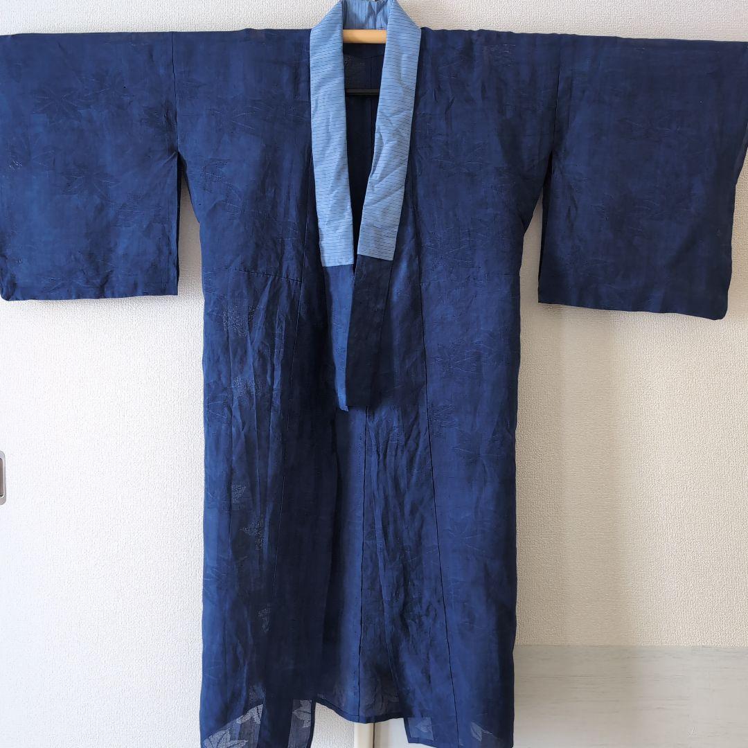 本麻　洗える長襦袢　カラー襦袢　デニムブルー　リサイクル　ka1