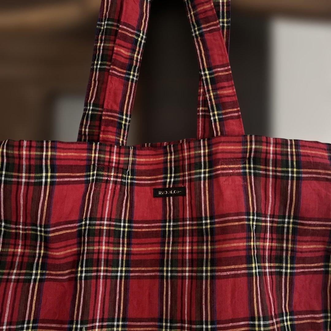 R&D レッドチェック トートバッグ
