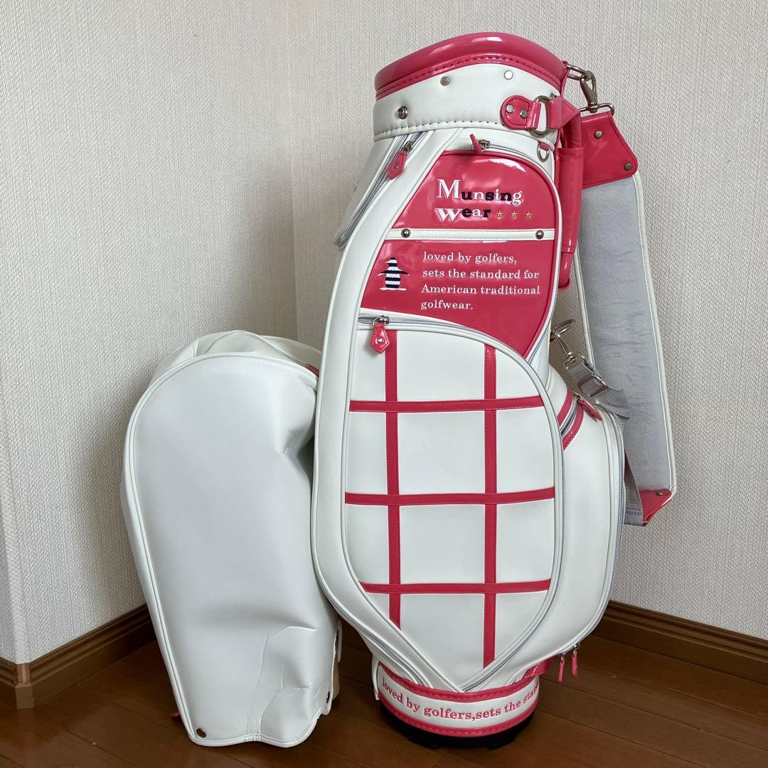 AB-229マンシングウェア キャディバッグ ホワイト×ピンク 5分割 送料無料