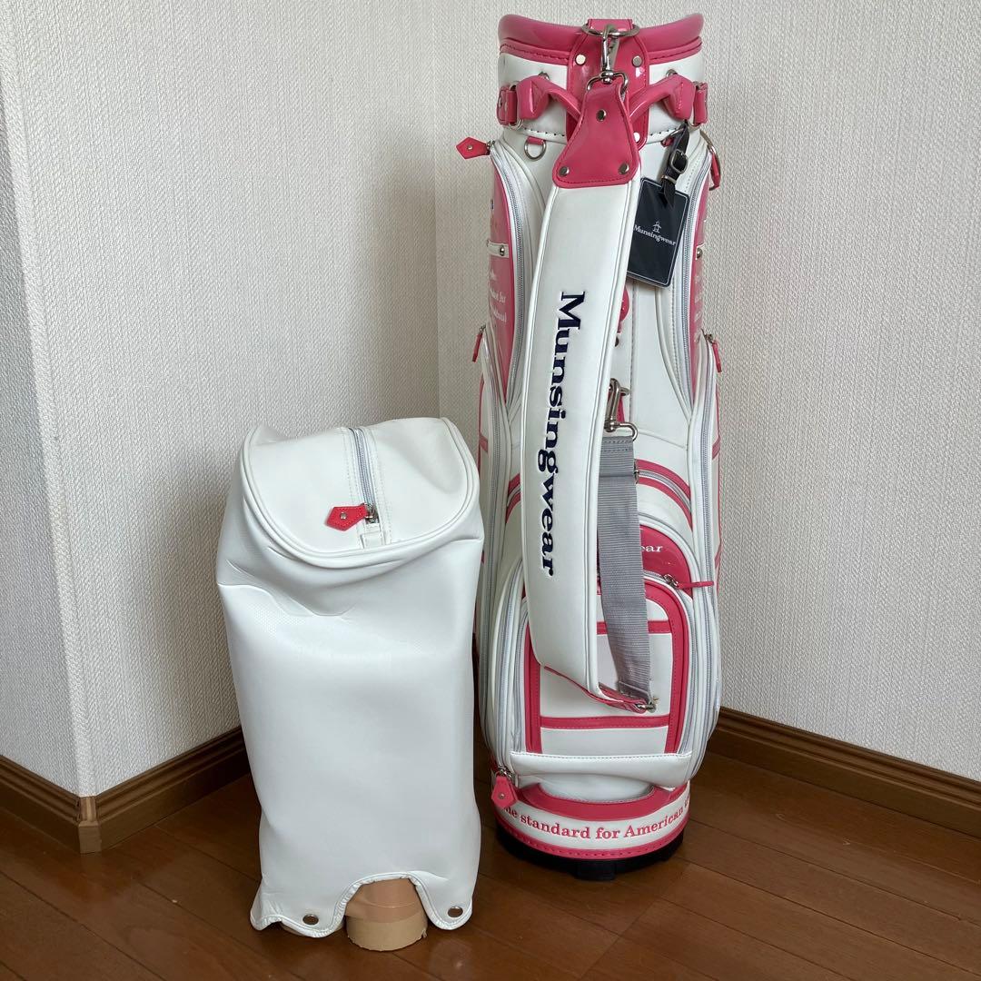 AB-229マンシングウェア キャディバッグ ホワイト×ピンク 5分割 送料無料