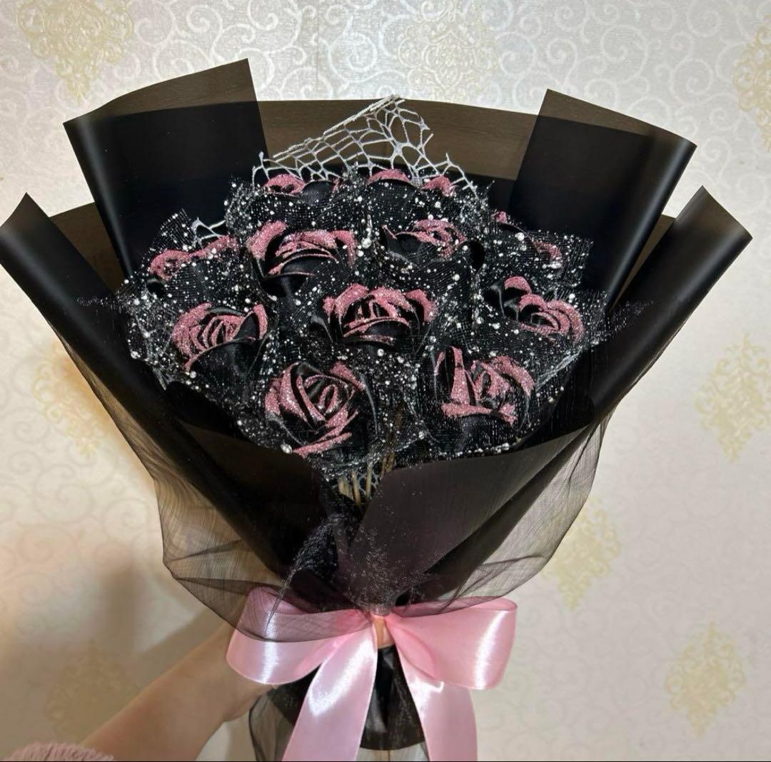 11本黒バラブーピンク色ラメ付き❣️ プレゼントお祝い枯れない花永生薔薇特別な人へ