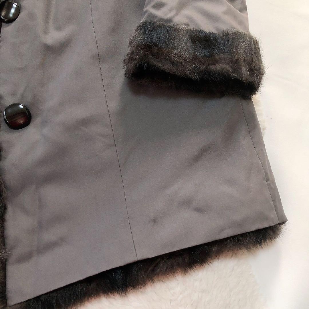 リバーシブルリスファーコート　リアルファー　毛皮　2way　グレー