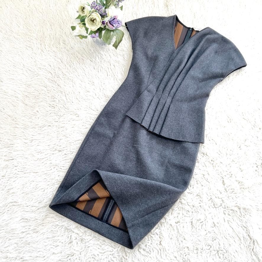 極美品★FENDI★ウール★シルク★ドレープ★ペプラム★ワンピース