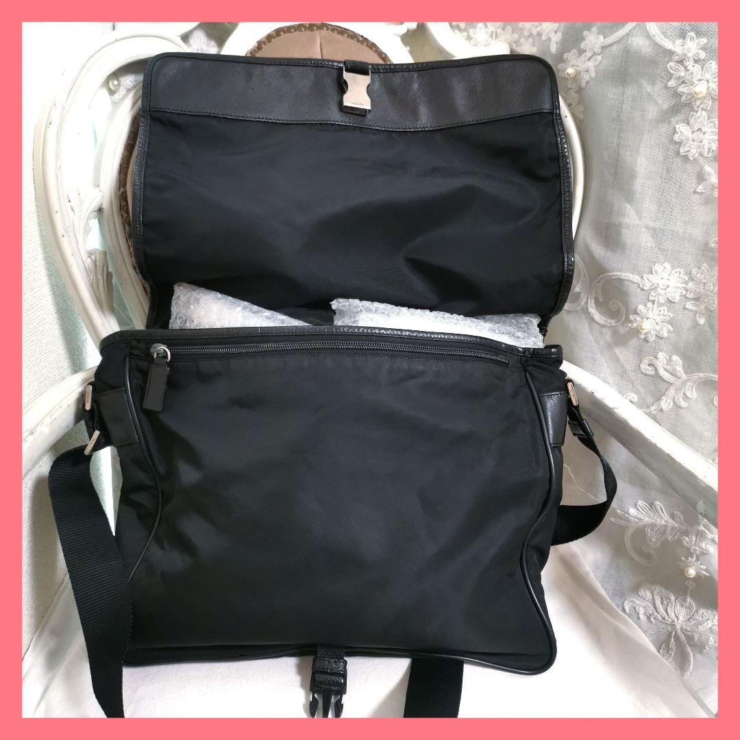 【良品】プラダPRADA斜めがけショルダーバッグ黒サフィアーノ鑑定済!