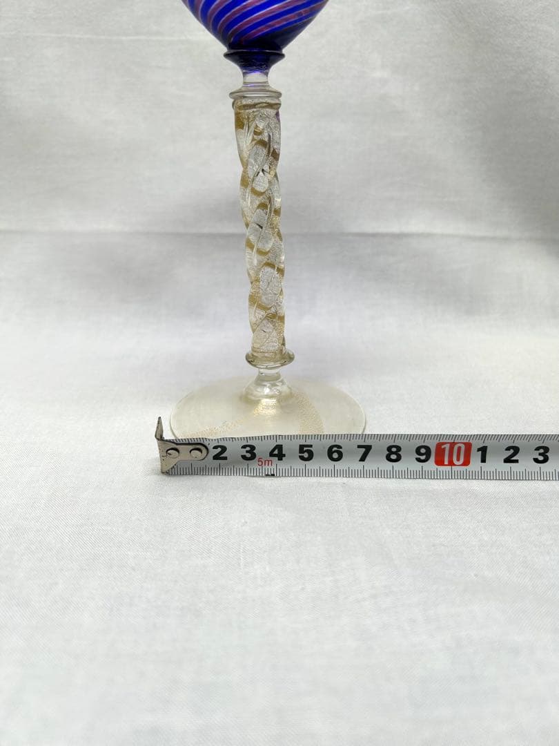 ベネチアングラスseguso青赤ストライプ ワイングラス　ヴィンテージ未使用品