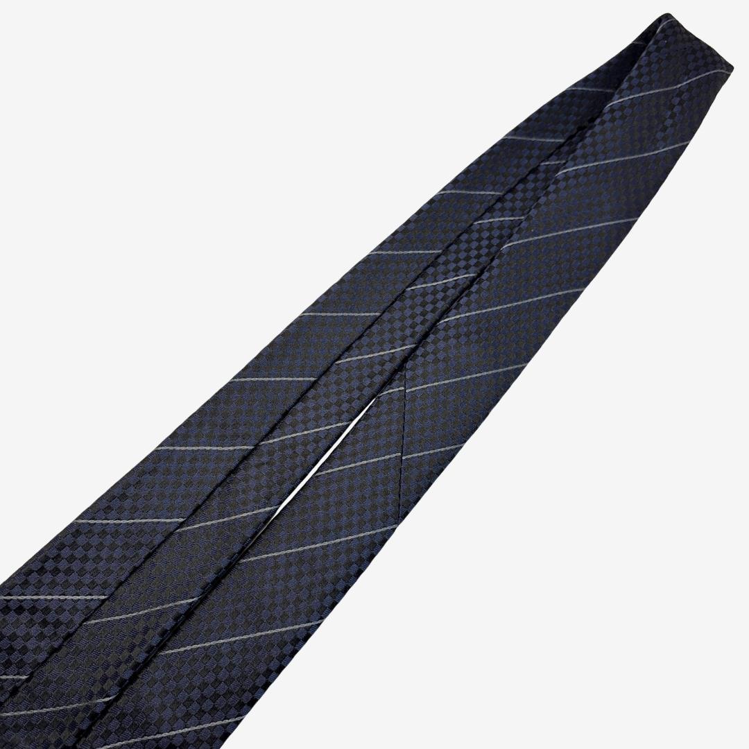 yu様LOUIS VUITTON シルクネクタイ ダミエ柄 ストライプ ネイビー