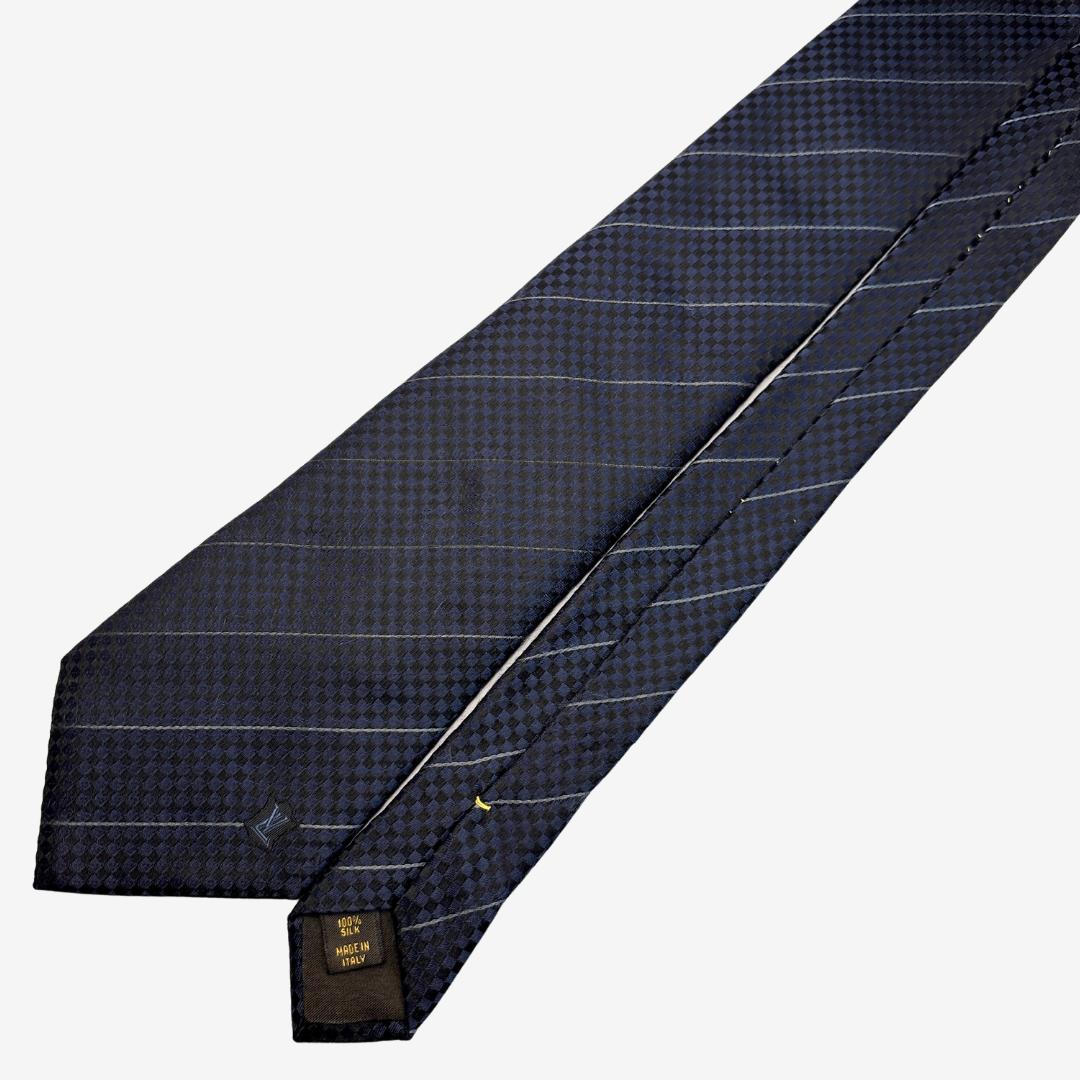 yu様LOUIS VUITTON シルクネクタイ ダミエ柄 ストライプ ネイビー