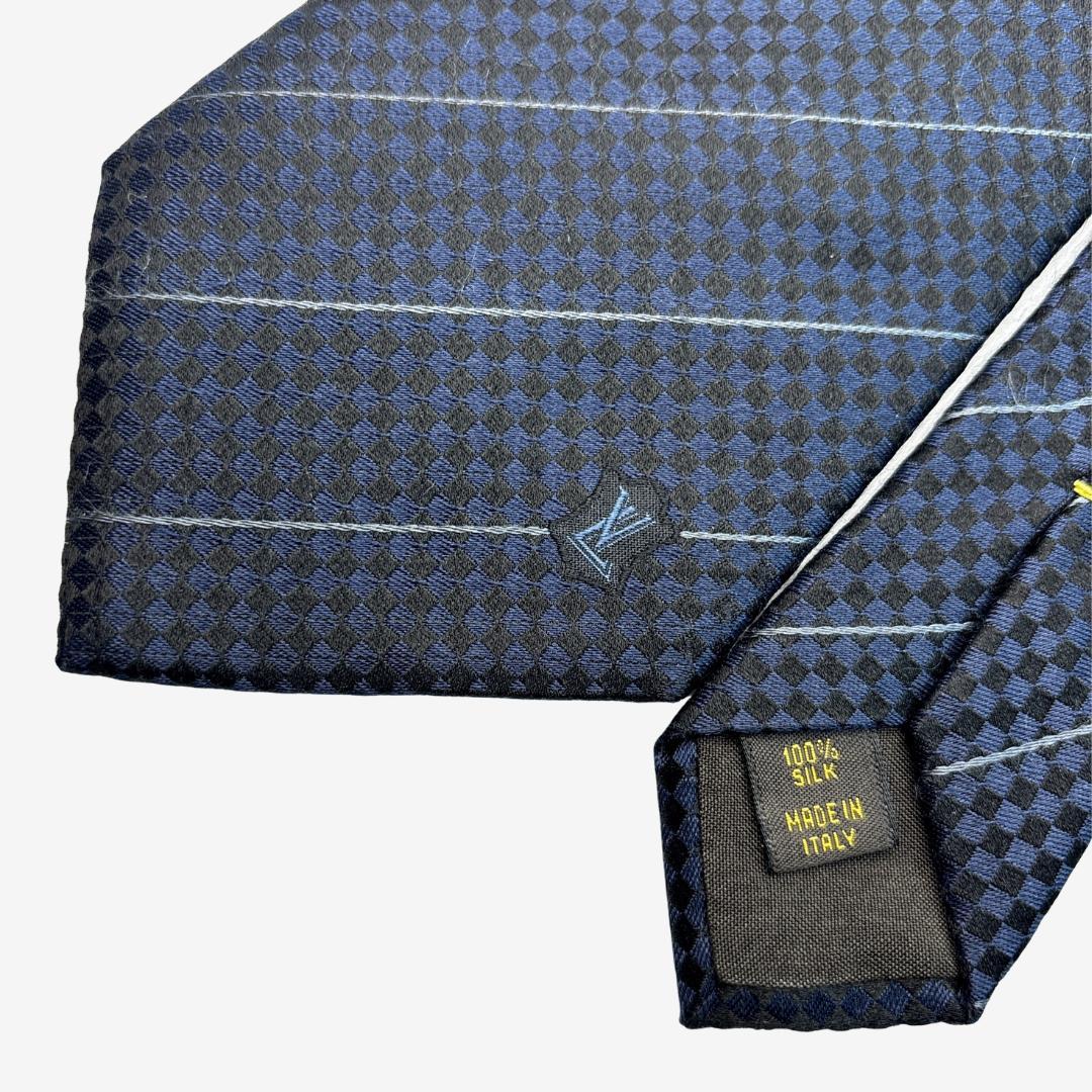 yu様LOUIS VUITTON シルクネクタイ ダミエ柄 ストライプ ネイビー