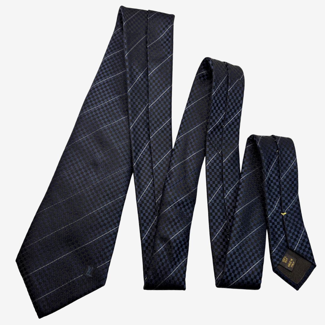 yu様LOUIS VUITTON シルクネクタイ ダミエ柄 ストライプ ネイビー