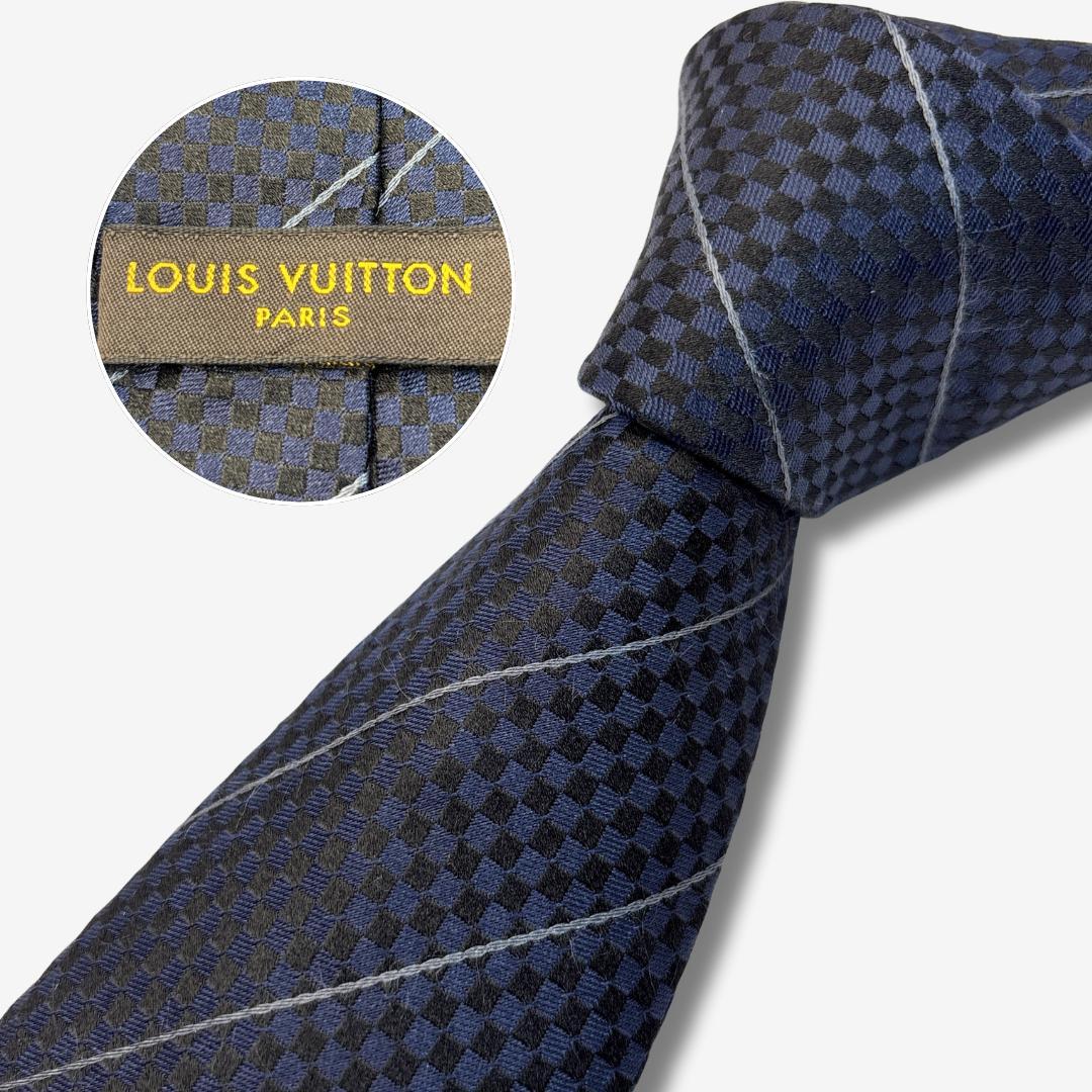 yu様LOUIS VUITTON シルクネクタイ ダミエ柄 ストライプ ネイビー