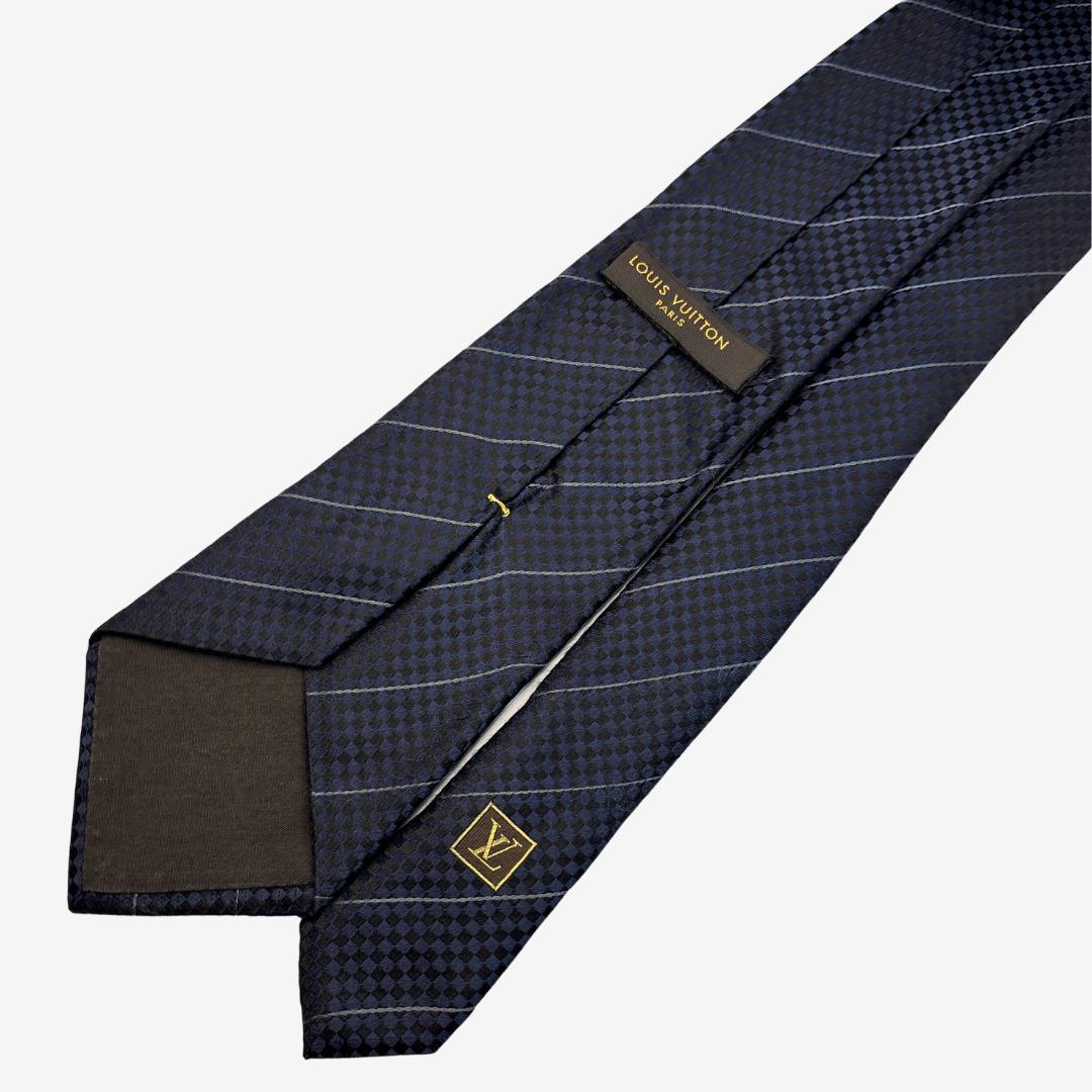yu様LOUIS VUITTON シルクネクタイ ダミエ柄 ストライプ ネイビー