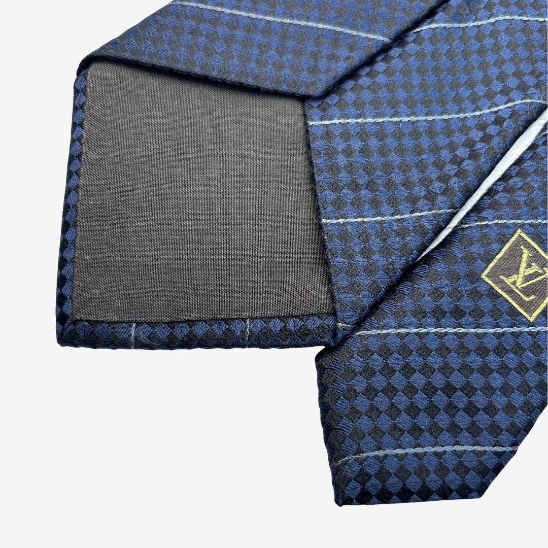 yu様LOUIS VUITTON シルクネクタイ ダミエ柄 ストライプ ネイビー
