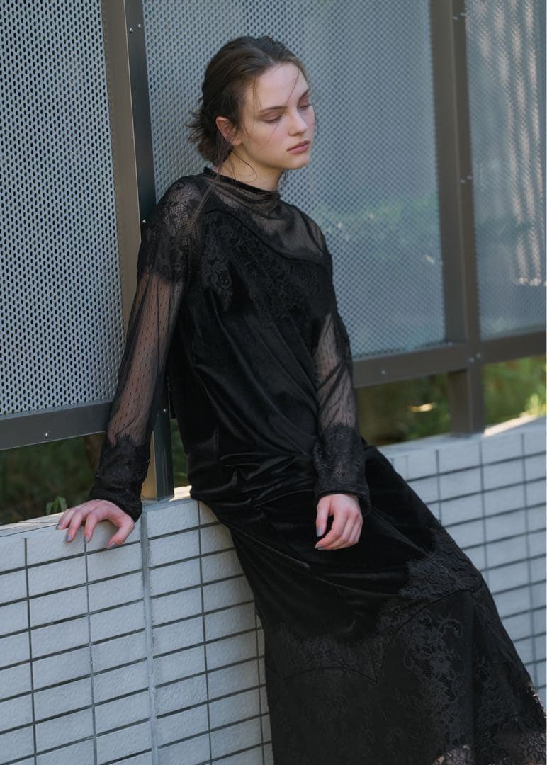 値下【美品】dot tulle panel lace velour OP/