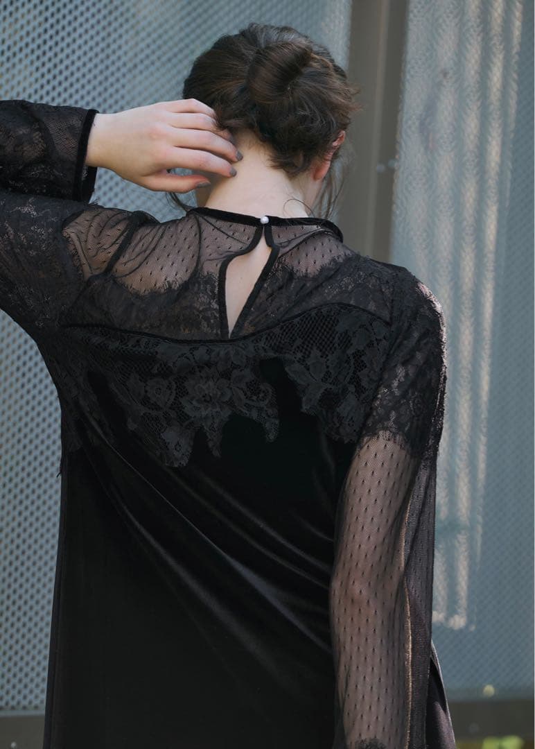 値下【美品】dot tulle panel lace velour OP/