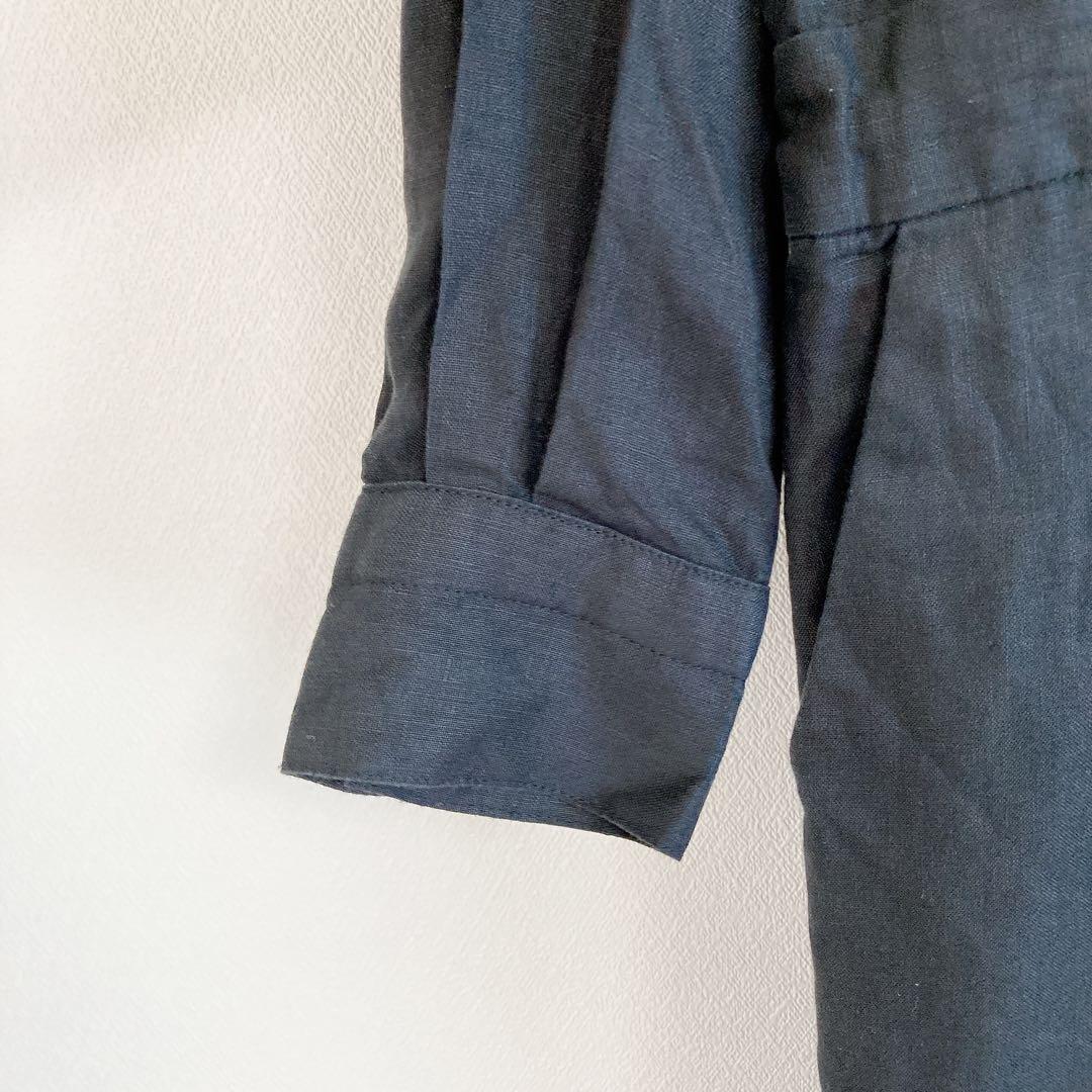 2023✨ かぐれ　リネン100%　長袖　オールインワン　黒　F