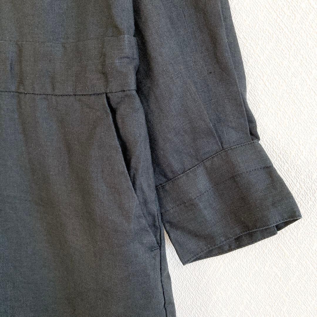 2023✨ かぐれ　リネン100%　長袖　オールインワン　黒　F